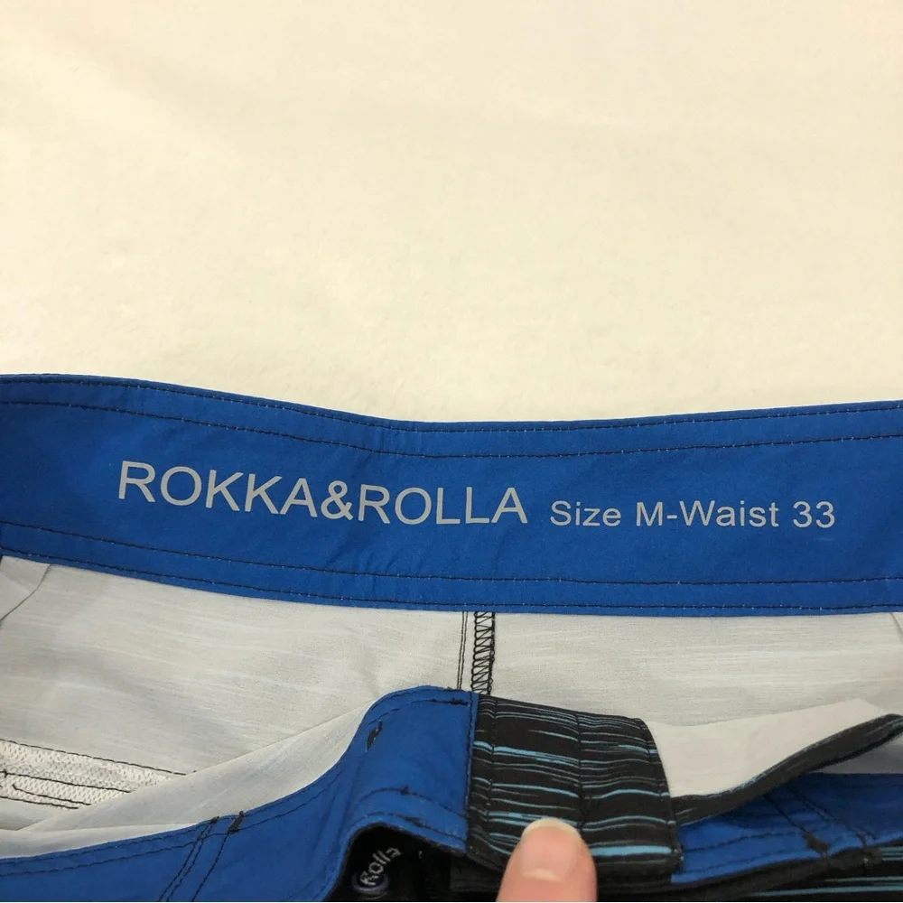Rokka&Rolla 4 Way Stretch Black Blue Floral Surf Swim Trunks Board Shorts Men 33